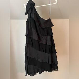Sisley (Benetton) tiered ruffle black one-shoulder dress